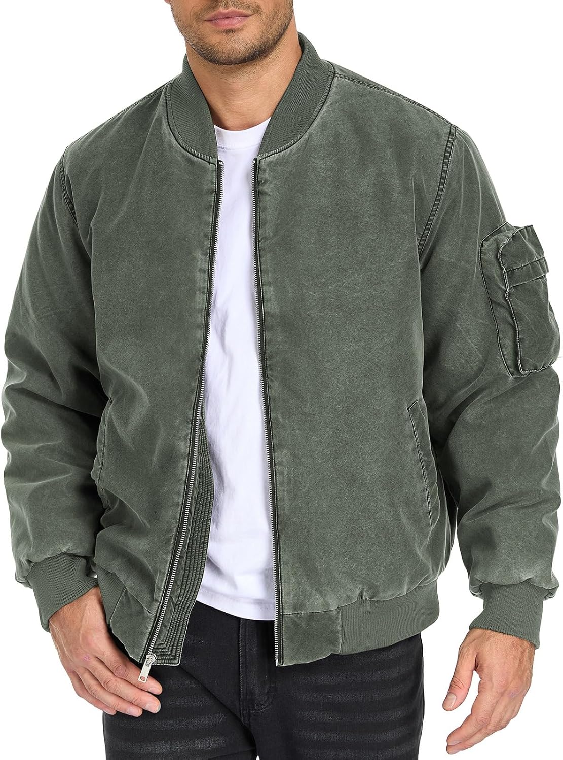 Oymyakon Mens Vintage Bomber Jacket Washed Fall Winter Warm Military Jackets Casual Padded Coats Windbreakers - Image 2