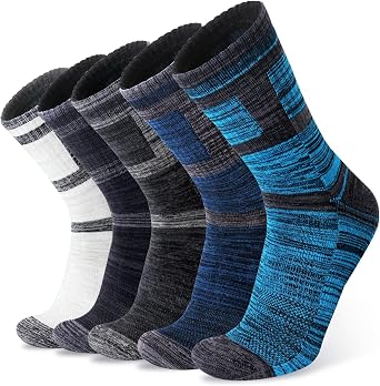 Wildarms 5 Pack Mens Crew Boot Socks Breathable Durable Cushioned Work Socks Athletic Socks with Moisture Wicking for Hiking