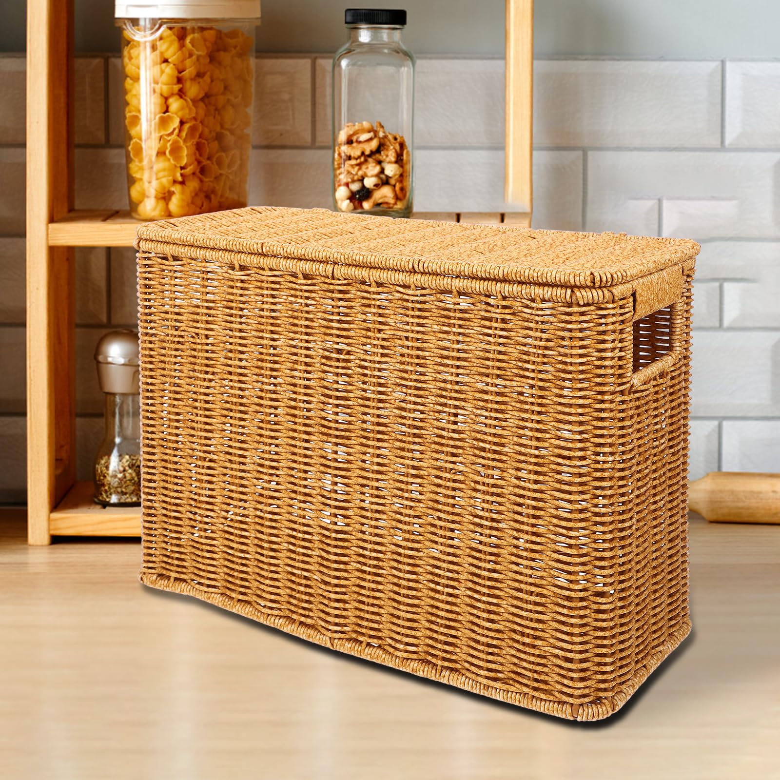 Panier Tressé De Rangement Avec Couvercle Et Poignée 15 Pouces Organisateur Multifonction Pour La Maison Conteneur Pour Jouets Magazines Et Cuisine Léger Et Portable