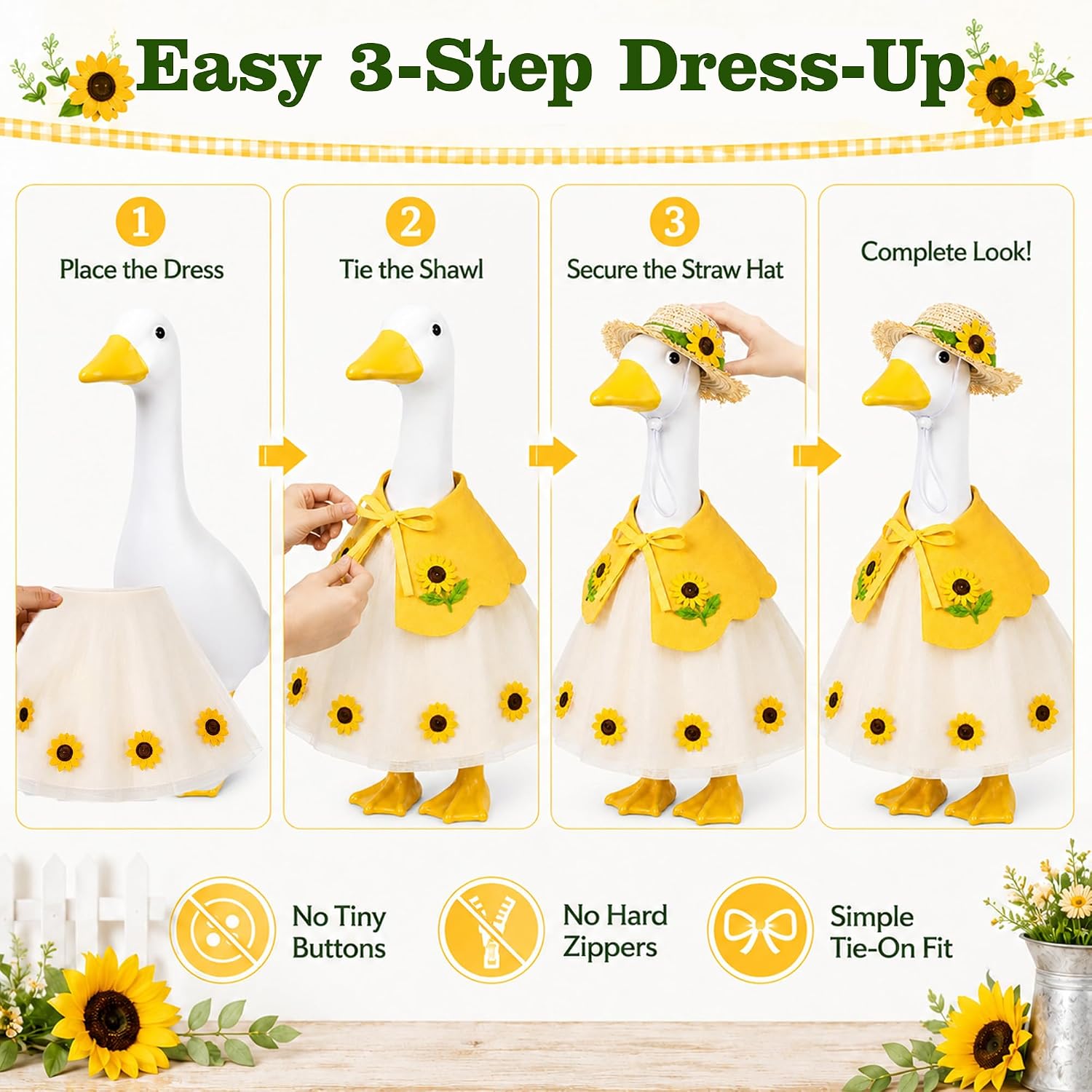 Sunflower Fall Porch Goose Outfit,Goose Tulle Skirt Set for 23 Inch Statue image 5