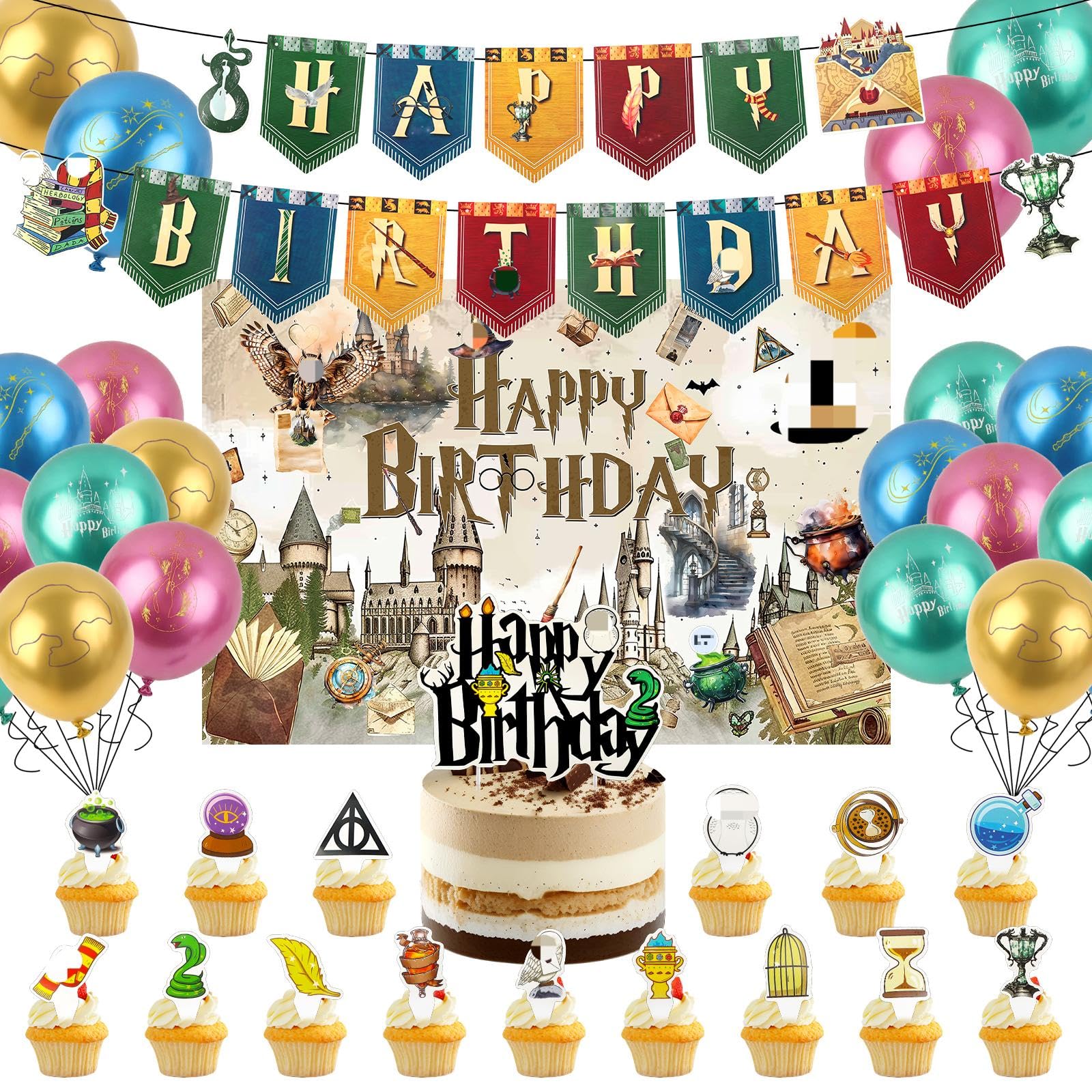 39PCS Magical Birthday Party Decorations, Magic Party Supplies, Wiz-ad Balloons Backdrop Happy Birthday Banner Cake Topper Cake Decorations Ribbon for Kids Boys Girls