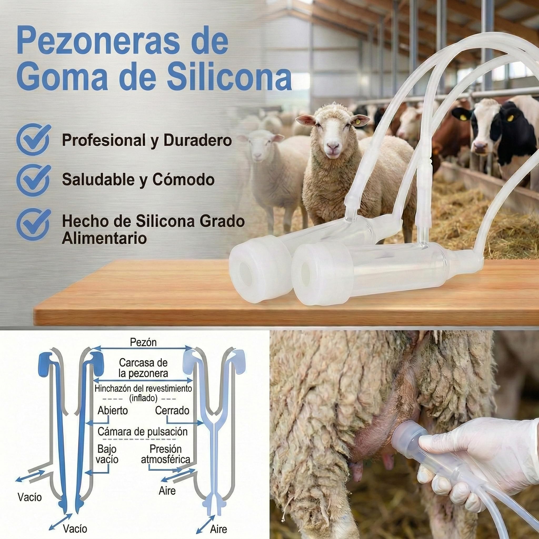 PulsacióN Para Ovejas Y Cabras,Kit De OrdeñO PortáTil Para Granja De Plantas De Leche,Con Tubo De Silicona FuncióN De Parada AutomáTica,Con BateríA Recargable De 5200 Mah (3l,Para Ovejas)