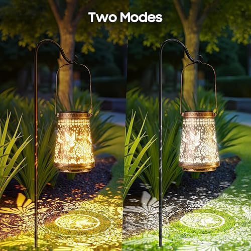 Miniatura 8 de Paquete de 2 faroles solares impermeables para exteriores, estilo retro, de metal, colibrí, decoración de jardín, regalos para mujeres, mamá,