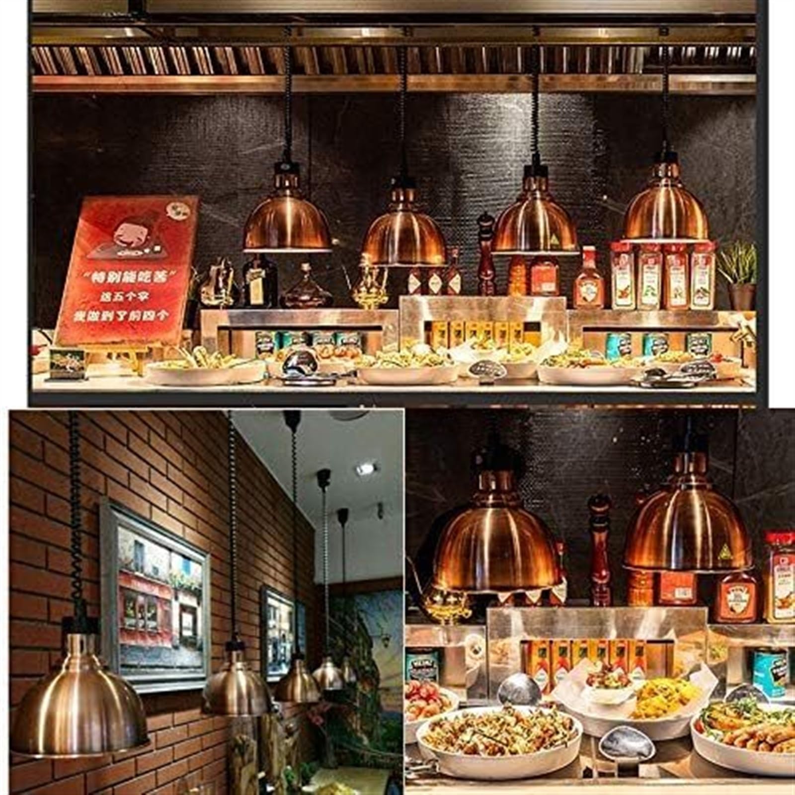 3-częściowa lampa grzewcza do restauracji, wisząca lampa grzewcza do podgrzewania żywności, lampa grzewcza do żywności, lampa grzewcza do płyt, lampa bufetowa, lampy