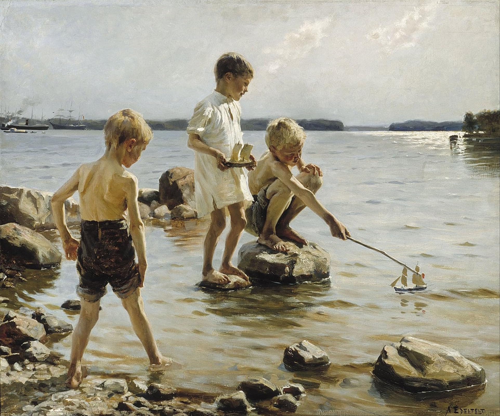 SERENDIPITP Retro Picture Poster Wall Art Pictures Painting Boys Playing on the Shore by Albert Edelfelt Wall Art Canvas Print for Wall Decor 60x90cm