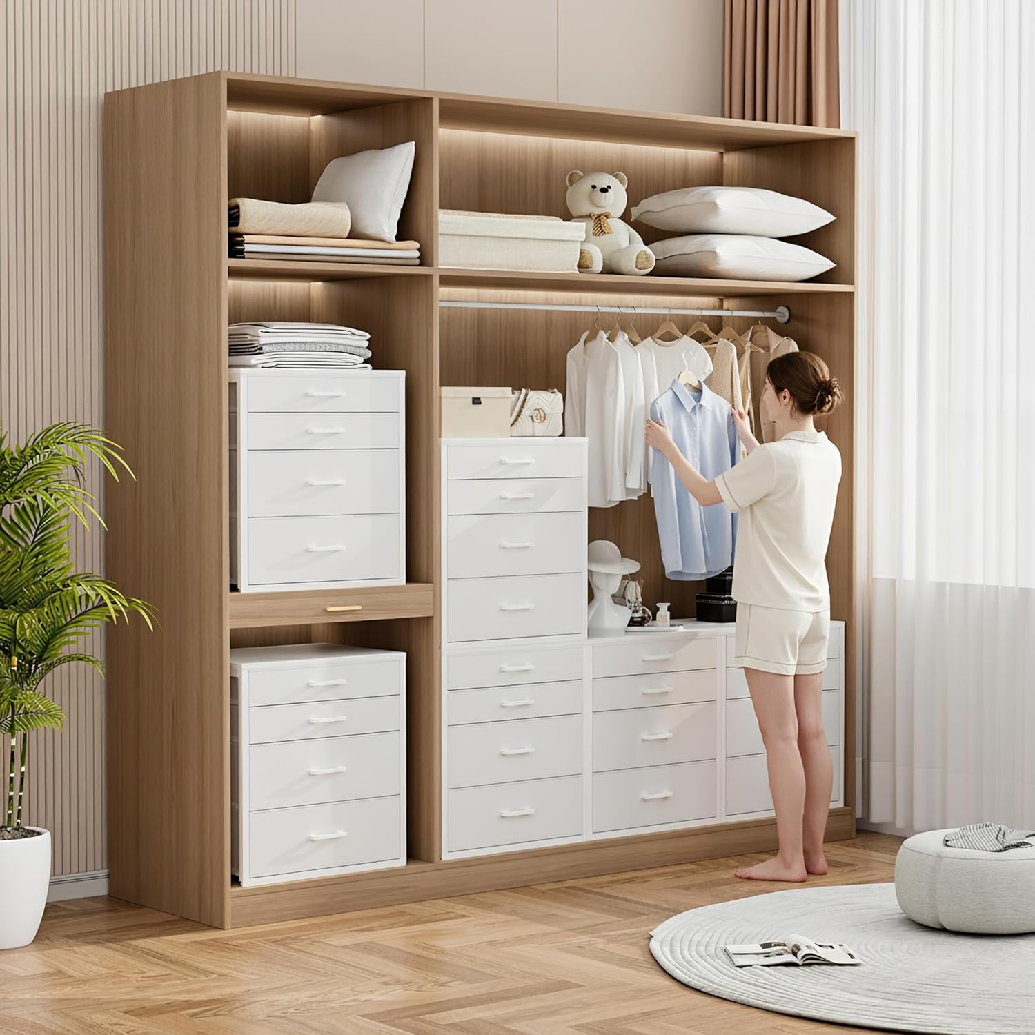 Closet Drawers with 4 Fabric Drawers, Closet Organizer Dresser for Closet Storage, Stackable Storage Drawers for Bedroom Office Dorm (White)