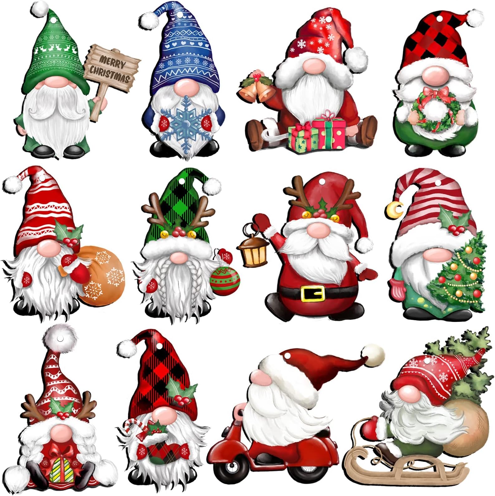 WOGII 24-Piece Christmas Gnome Wooden Hanging Ornaments, Wooden Hanging Decor for Christmas Tree, Home Party & Gift