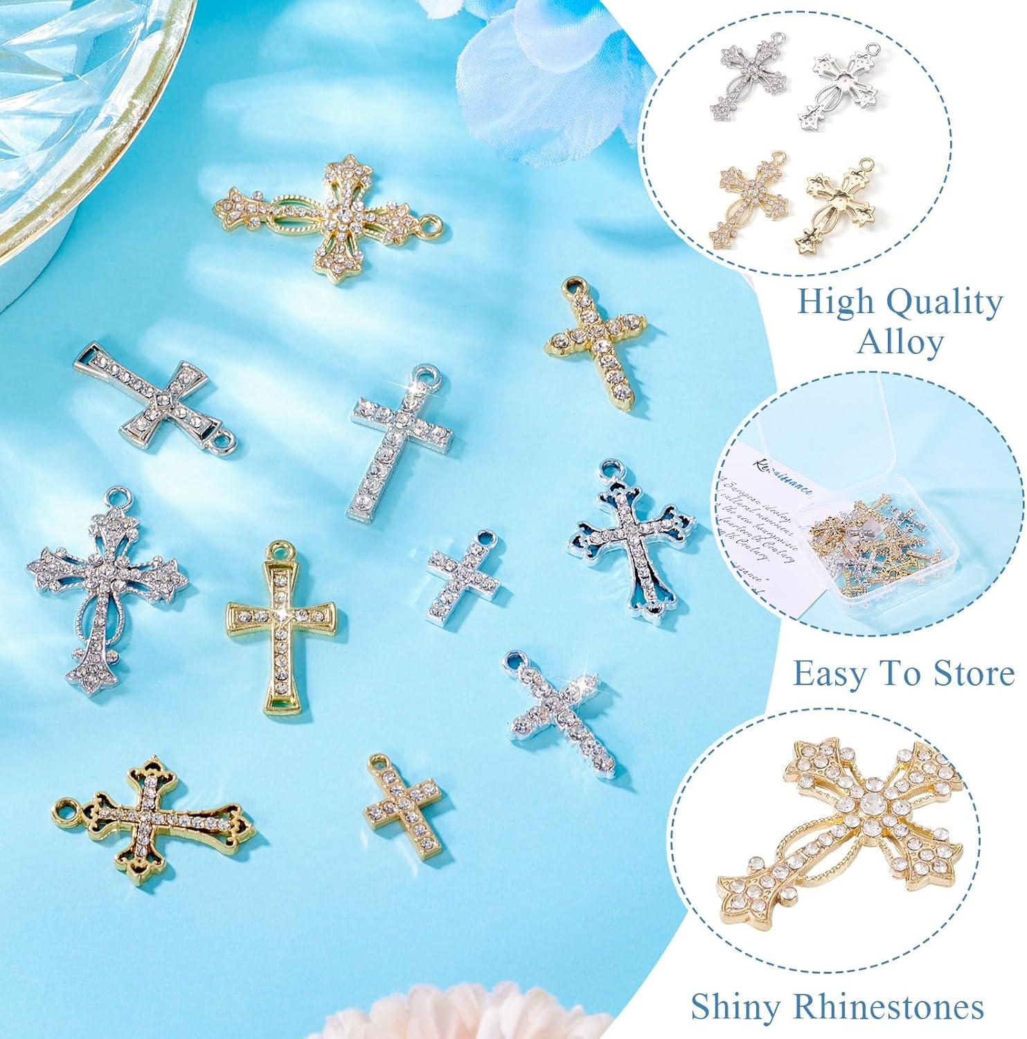 Craftdady Rhinestone Pendants Crystal Golden Dangle Earring Charms Bracelet Charms Platinum Cross Necklace Pendants for DIY Craft Jewelry Making - Image 6