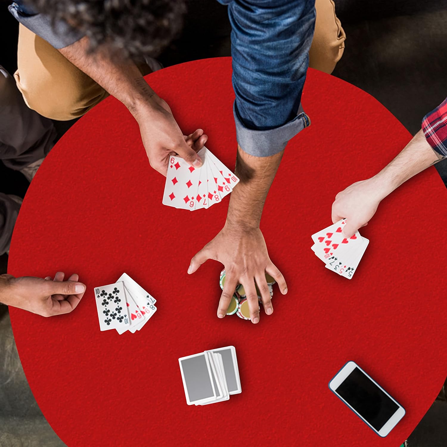 Felt Card Table Red Game Cover Tablecloth Elastic Fitted Fits Round Tables 36 to 48 inches (Red, 36)