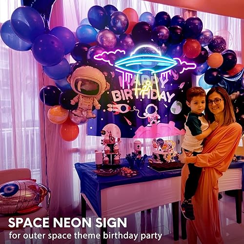 Miniatura 2 de Letrero de neón OVNI grande de 22 pulgadas para decoración de pared, luz de neón de nave espacial regulable, decoración de nave espacial alimentada