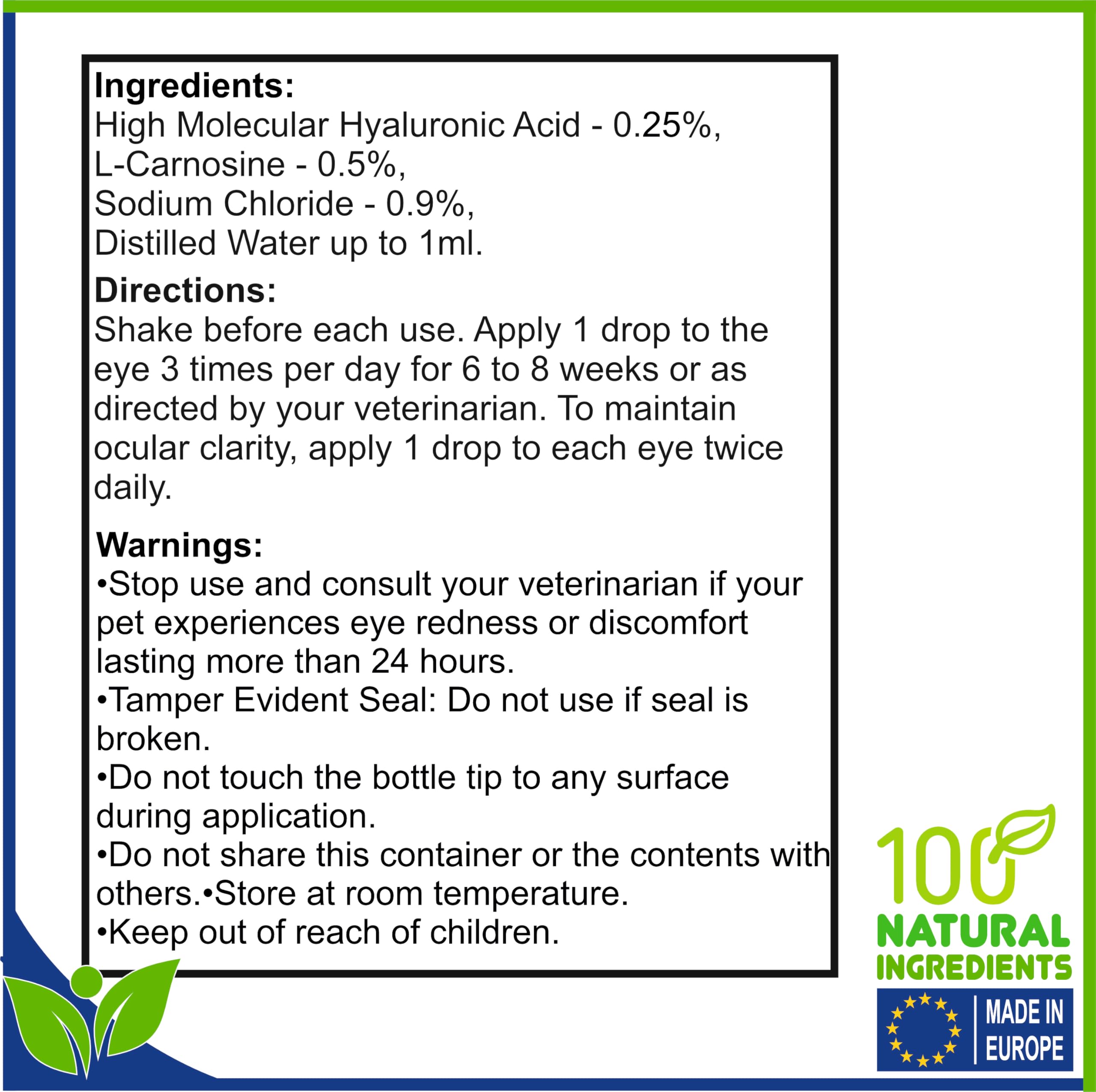 Lubricating Gel Eye Drops 15ml With Hyaluronic Acid 0.25% & L-Carnosine For Pets Cat & Dog Moisturizer Soothes Dryness And Irritation & Itchy, Daily Use To Relieve Dry Eyes Artificial Tears — Amazon image 2