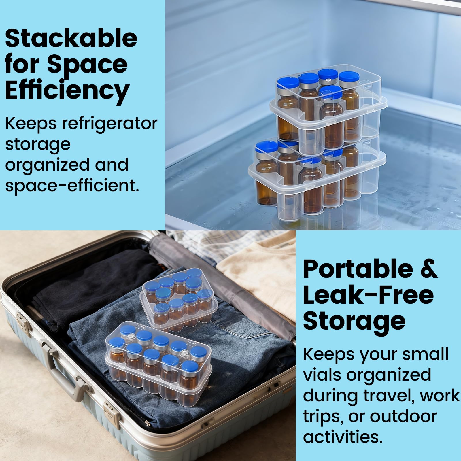 Amazon.com: KBVASOTZ 20-Slot Refrigerator Organizer for 3mL & 10mL Vials |  Stackable Peptide & Insulin Case for Fridge/Freezer