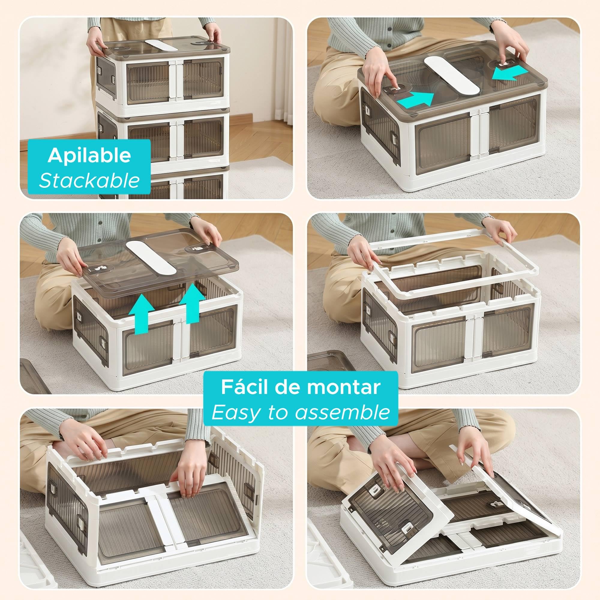 Well Home Caja de almacenamiento plegable multifuncional en color Blanco 2 Niveles, 140L por Nivel, 280 L en Total