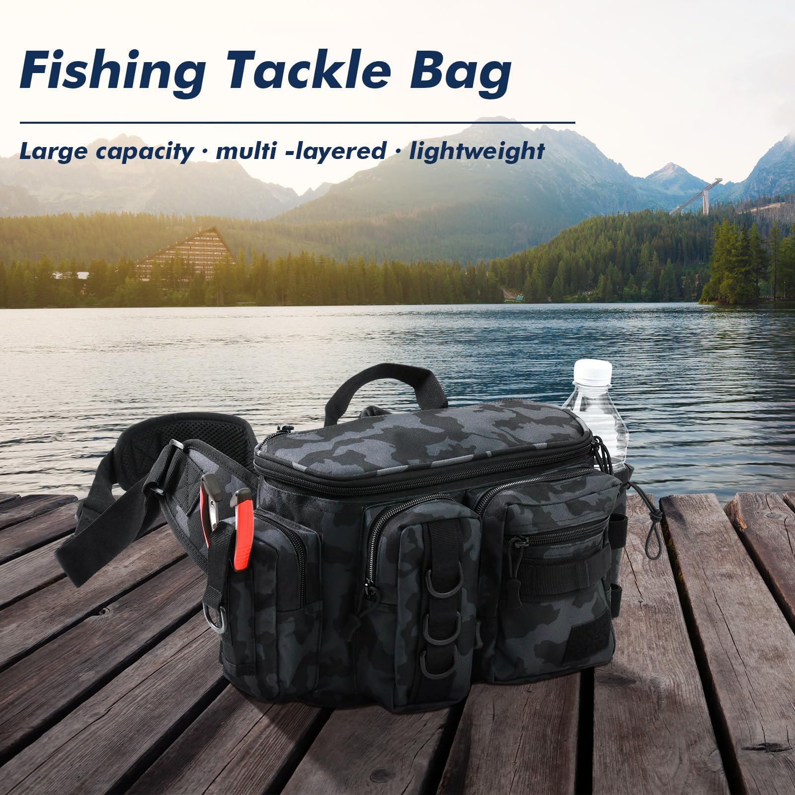 Aertiavty Kompakte Angelausrüstungstasche, Angeltasche mit Angelbox und Rutenhalter, Outdoor-Sport, Angelrucksack