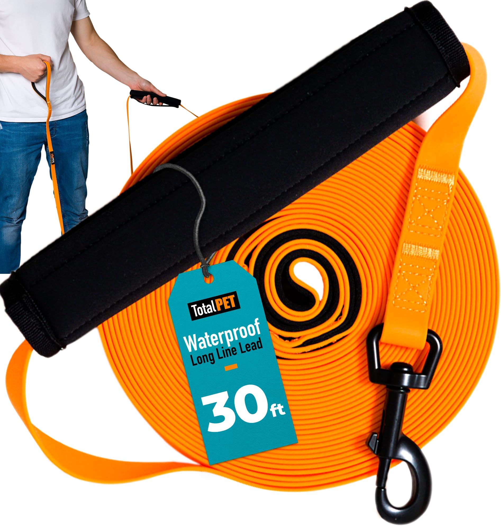 30ft Waterproof Long Leash for Dogs – Long Line Dog Training Lead - Weatherproof - Ideal for Recall and Teaching Distance Commands Dogs