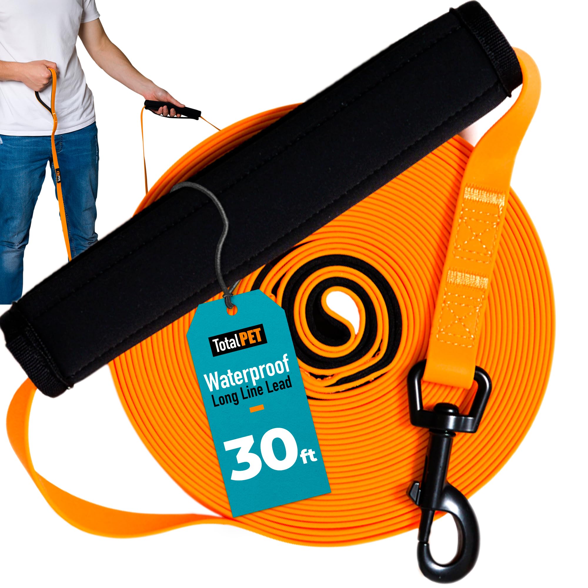 Total Pet Laisse de dressage pour chiens, longue ligne imperméable pour rappel et dressage d'obéissance – Laisse extra longue pour chien – Convient à toutes les tailles de chiens (10 m, clip standard)