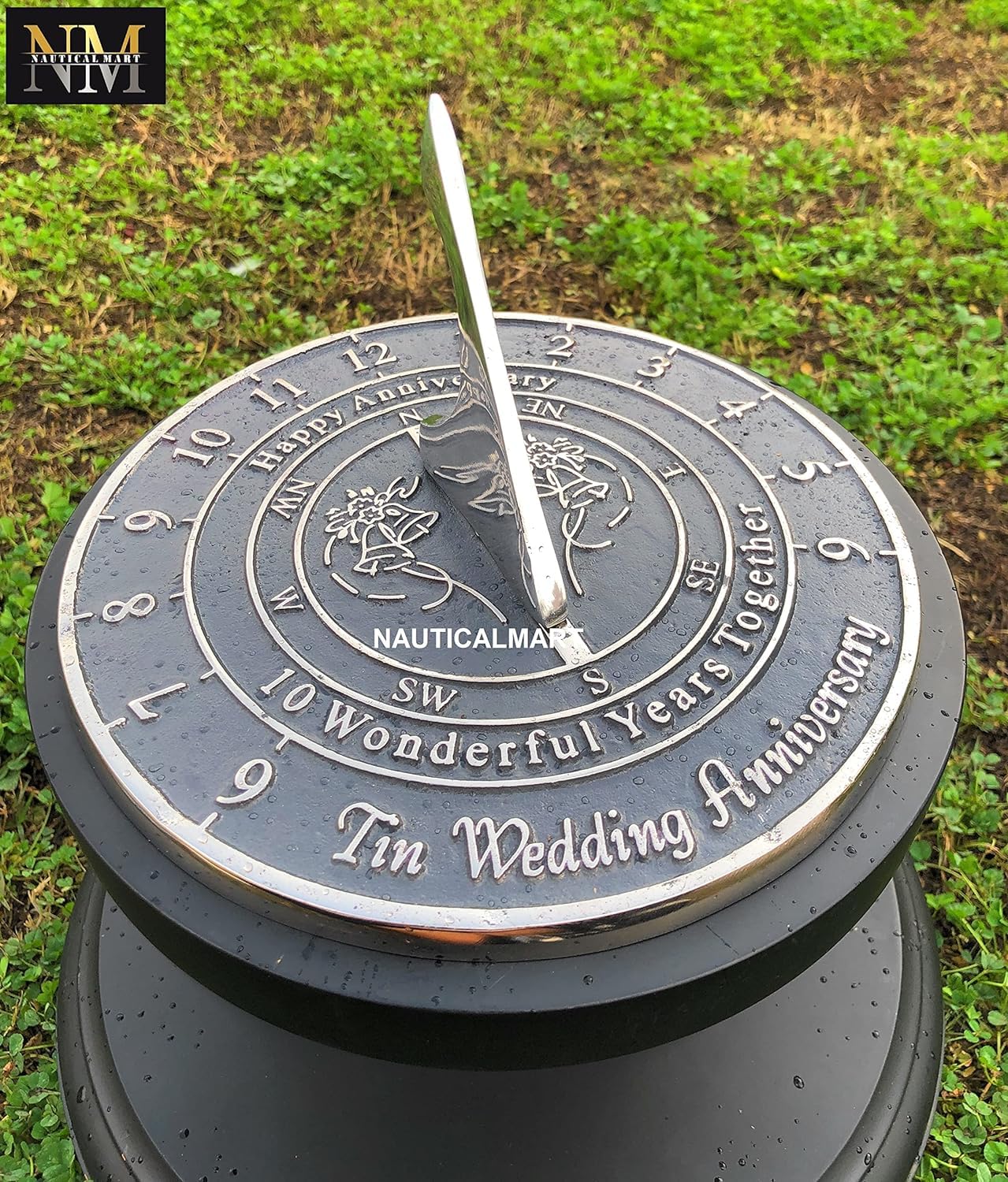 NauticalMart 10th Tin Wedding Anniversary Sundial Gift for Parents, Grandparents, Friends, Husband or Wife, Couples, Him & Her Unique Marriage Present (10th Anniversary)