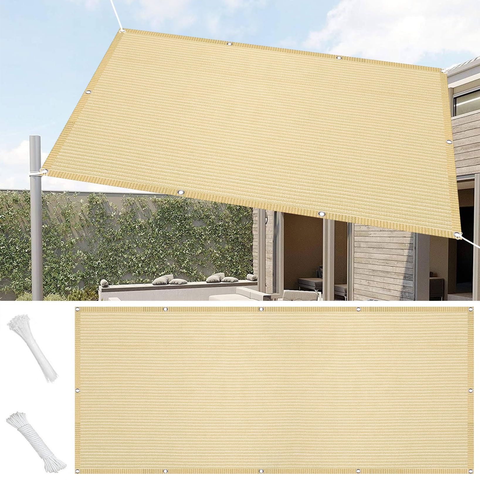Vela Ombreggiante Impermeabile 1.3x1.6m - Protezione UV 98%, Per Giardino E Terrazza, Color Crema - Foto 2