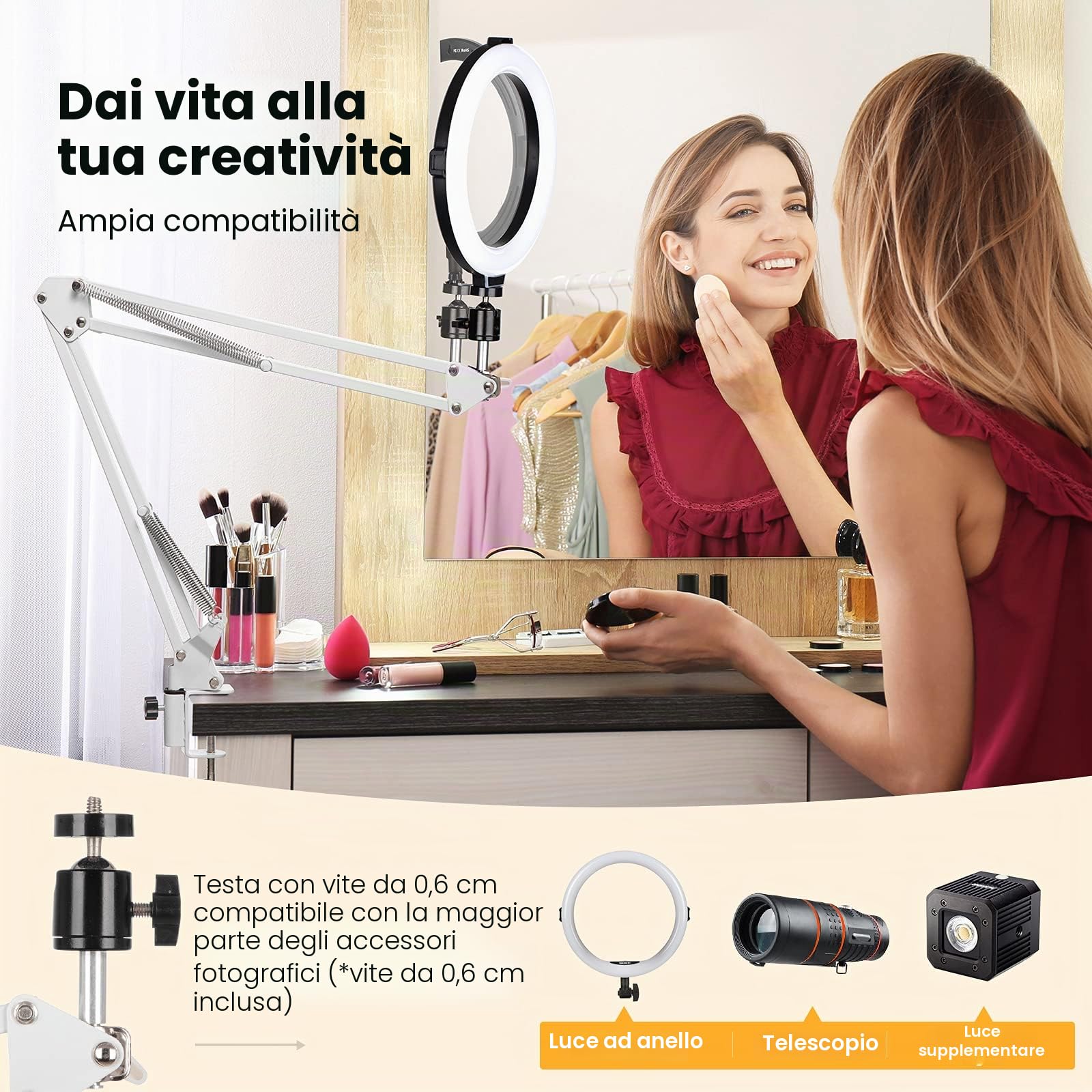 TARION Porta Cellulare Supporto per Telefono Cellulare - Supporto per Video Braccio Articolato Braccio Flessibile per Riprese Fotografiche Piatte Livestream(Bianca)