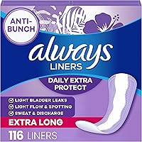 Always Daily Extra Protect Liners, Extra Long Unscented Panty Liners for Leak Protection & All-Day Freshness, 116 Ct