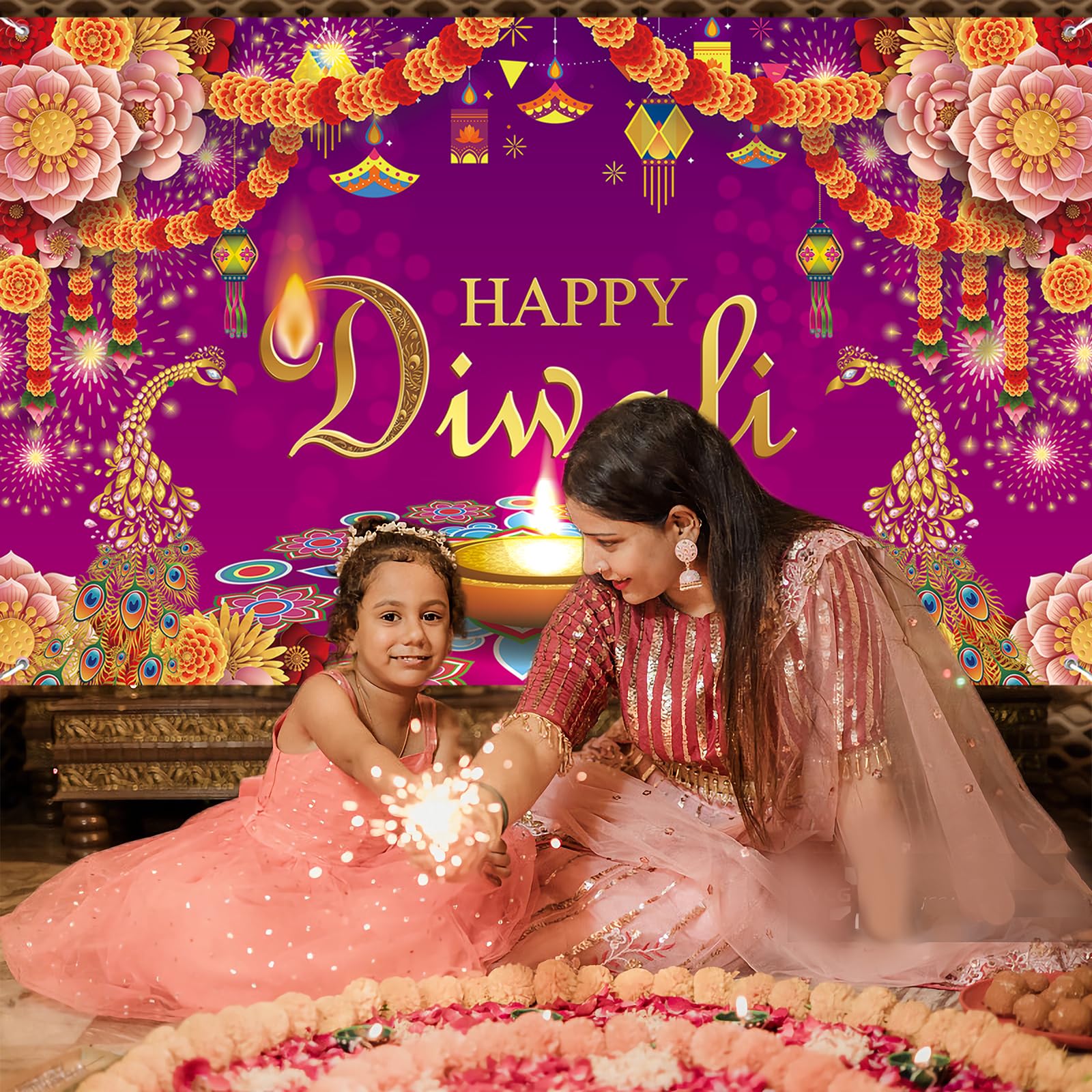 Diwali-Wandbehang „Happy Diwali“ – 109x178 Cm, Bunt, Aus Polyester Für Indoor & Outdoor Dekoration