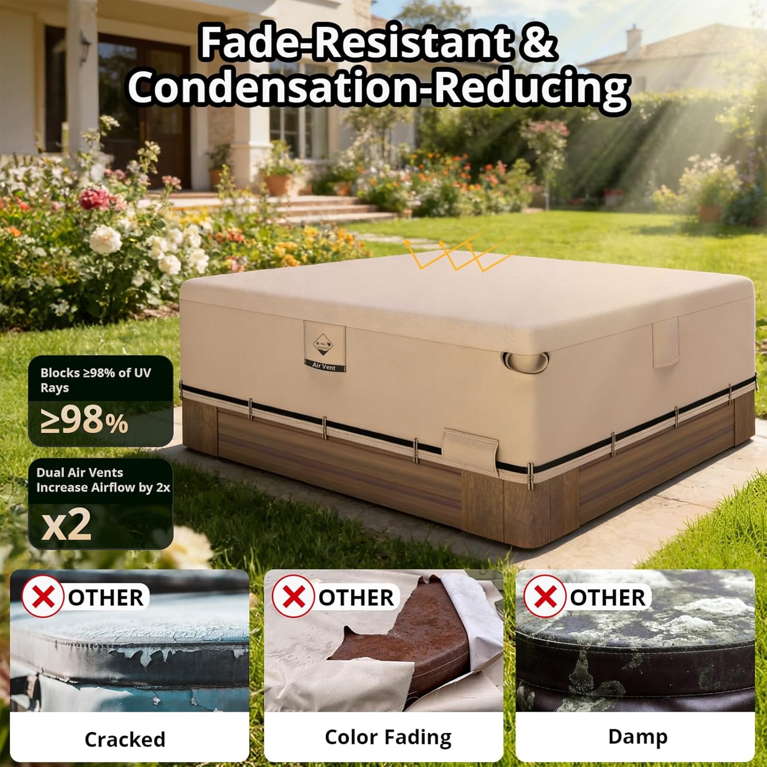 QH.HOME Hot Tub Cover Replacement 80"x 80", Waterproof & Weatherproof 600D Polyester Spa Cover for Hot Tub, UV Resistant, Windproof with Ratchet Strap System, Fits 79 x 79, 78 x 78,77x 77 Square