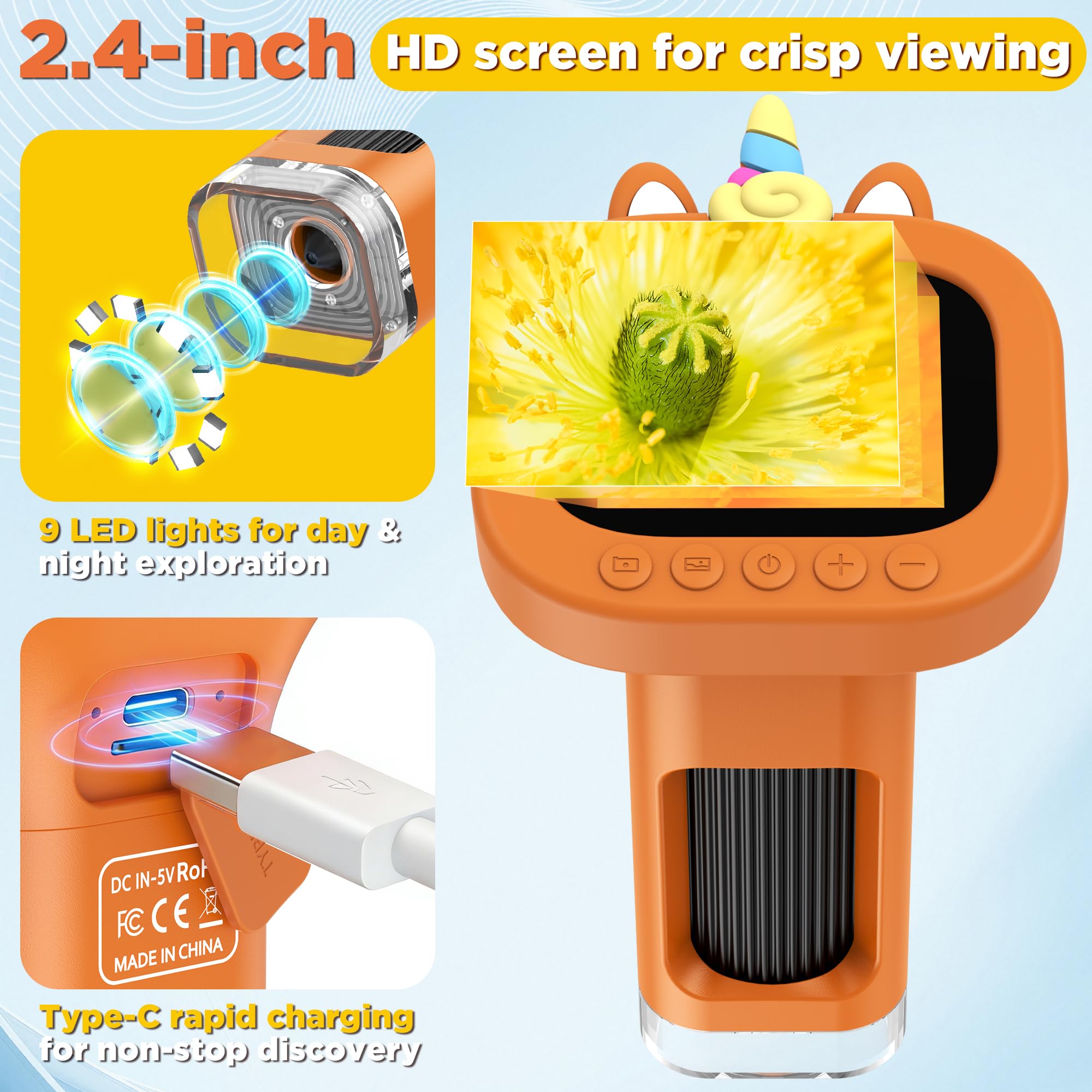 USCAMEL Digitales Mikroskop für Kinder 1000X: mit 2,4-Zoll-Farbdisplay