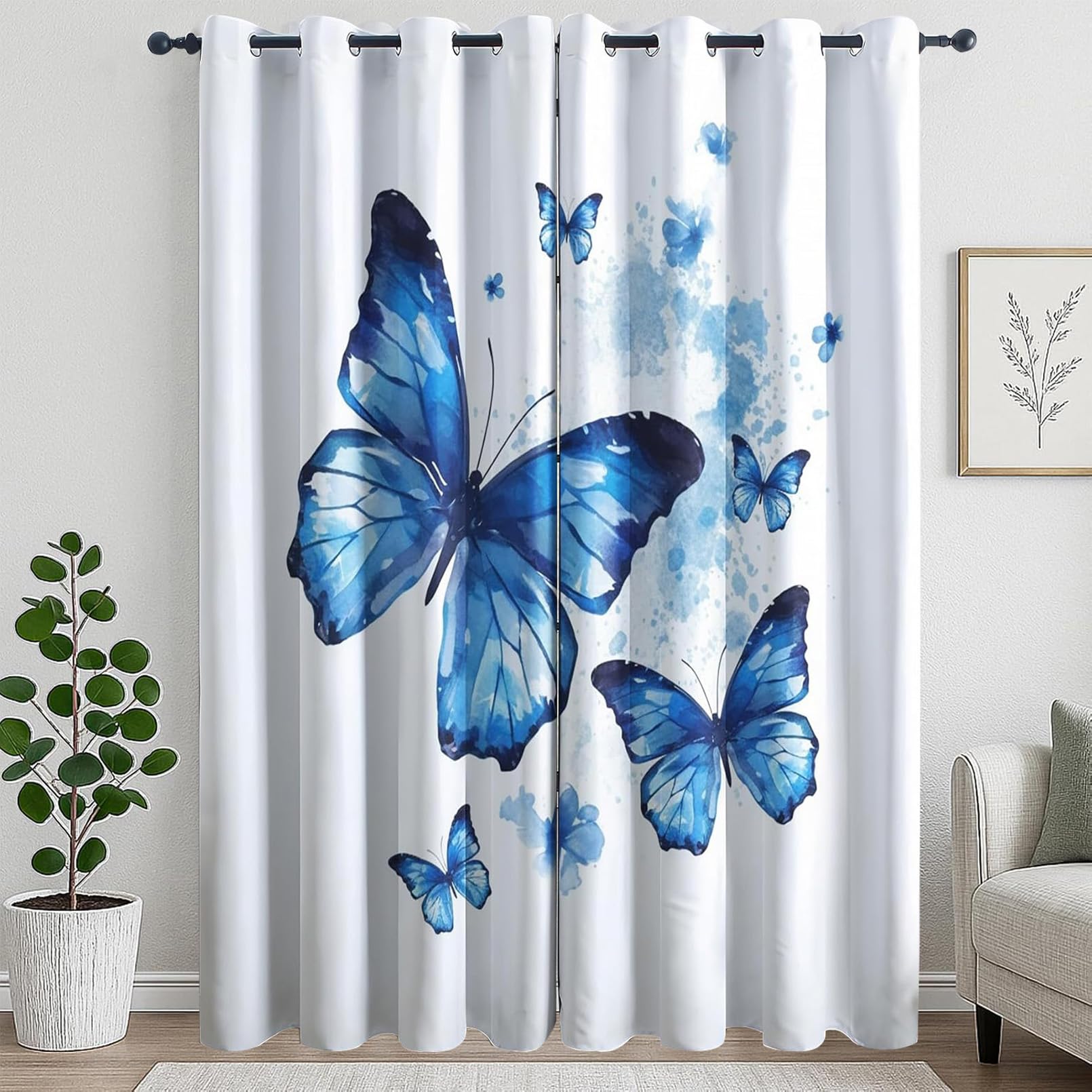 Rideaux occultants pour bloquer la lumière du jour motif papillon bleu 140x240