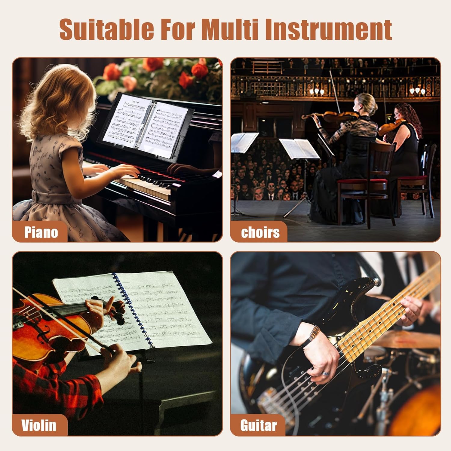 Sheet Music Folders Choir Binder: Piano Music Sheet Holder Storage Fits Letter Size 8.5 x 11 Inch - 3 Ring PU Leather Choral Music Folder with Hand Strap for Guitar, Orchestra, Band (PU Leather)