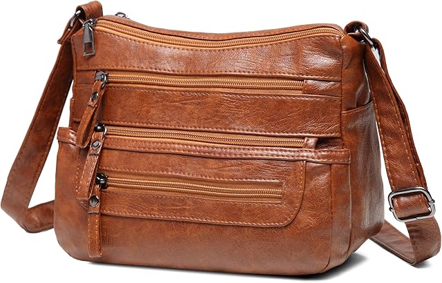 Hanaso Women Small Crossbody Bag PU Leather Over Shoulder Purse Handbag Ladies Crossover Lightweight Messenger Multi-Pockets