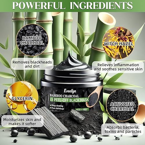 Miniatura 2 de Máscara eliminadora de puntos negros, carbón de bambú, limpieza profunda para puntos negros, suciedad, acné, encogimiento de poros, para hombres y