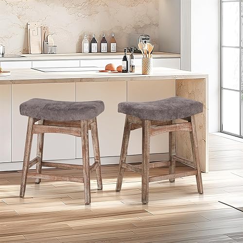 Sophia & William Juego de 2 taburetes de bar de altura de mostrador, taburetes de isla de cocina con patas de madera resistentes, 24 pulgadas de disponible en Yaxa Colombia