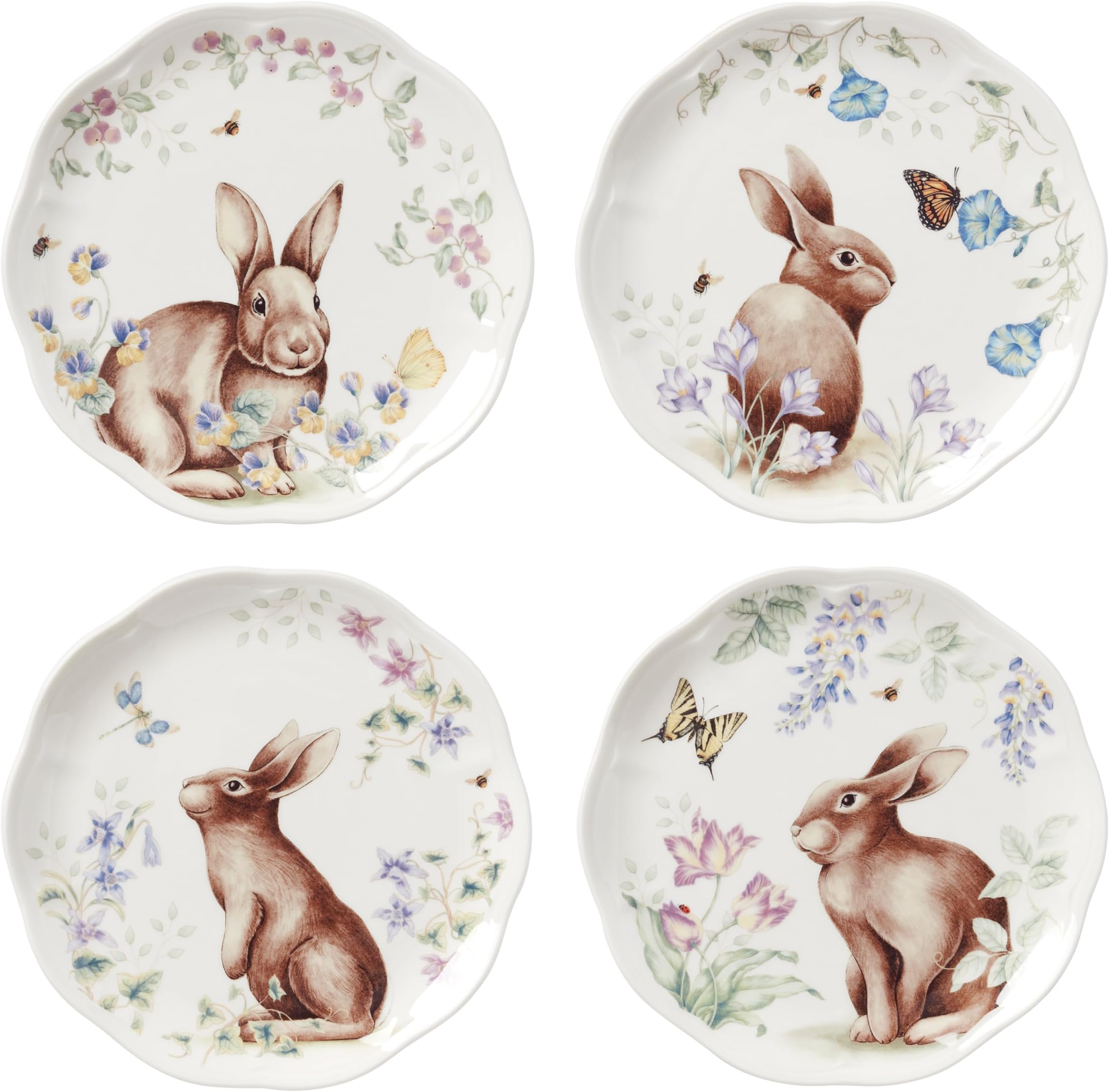 Lenox 7903001 Butterfly Meadow Bunny 4-Piece Accent Plate Set, Porcelain, Multicolor