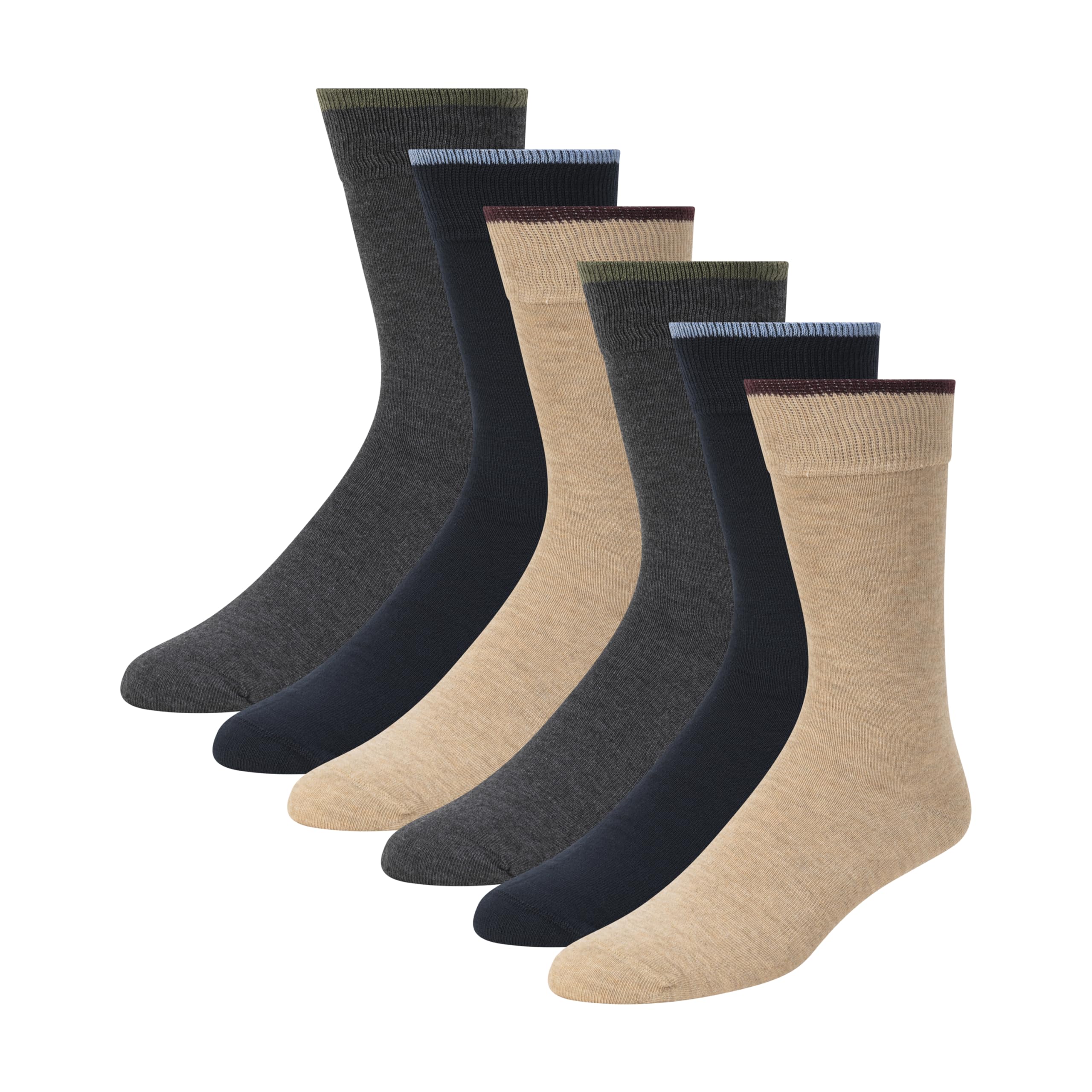 Ted Baker Men's 6 Pack Solid Crew Dress Socks, Blue, OS, Brown Heather/Charcoal Heather/Navy, One Size