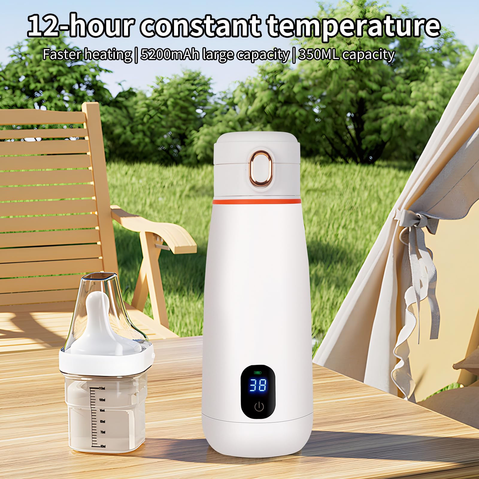 Scaldabiberon Portatile Scalda Biberon Neonato Senza Fili 350ml, Riscaldamento Rapido, Latte Materno e Acqua, Controllo Preciso della Temperatura, Ricarica USB-C Viaggi Regalo