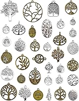 JIALEEY 35PCS Tree of Life Charms Pendants - Antique Silver Bronze for DIY Jewelry Necklace Bracelet Making
