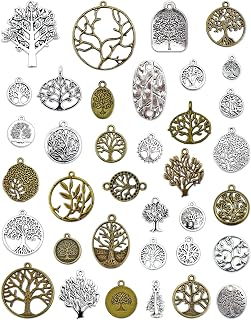JIALEEY 35PCS Tree of Life Charms Pendants - Antique Silver Bronze for DIY Jewelry Necklace Bracelet Making