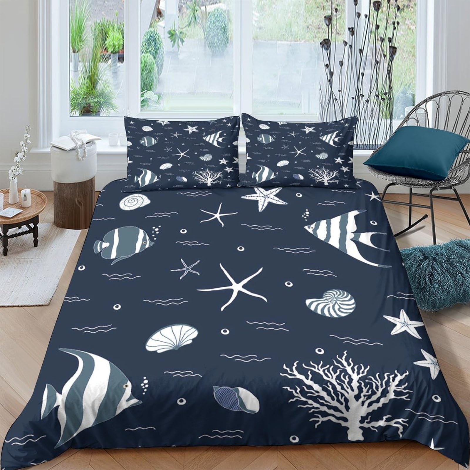 Ctjqhvkz Style-5 3D Printed Ocean Starfish Fitted Sheet Microfiber Soft Navy Marine Shell Mattress Cover For Bedroom Dorm Decor Single（135X200cm）