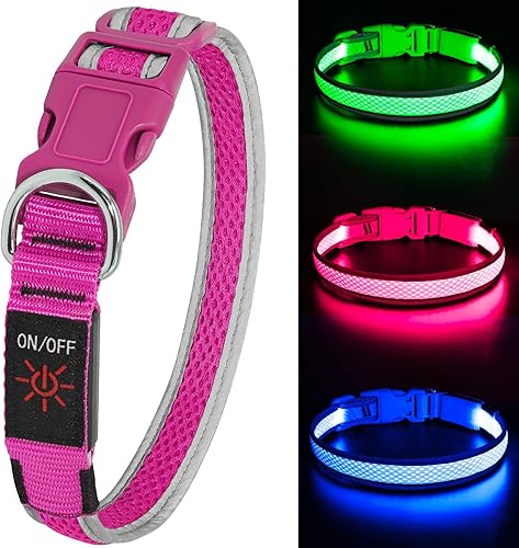 Dlitk Collares de perro iluminados, collar de perro LED recargable, collar de perro ajustable micro USB, collares de seguridad ligeros para perros