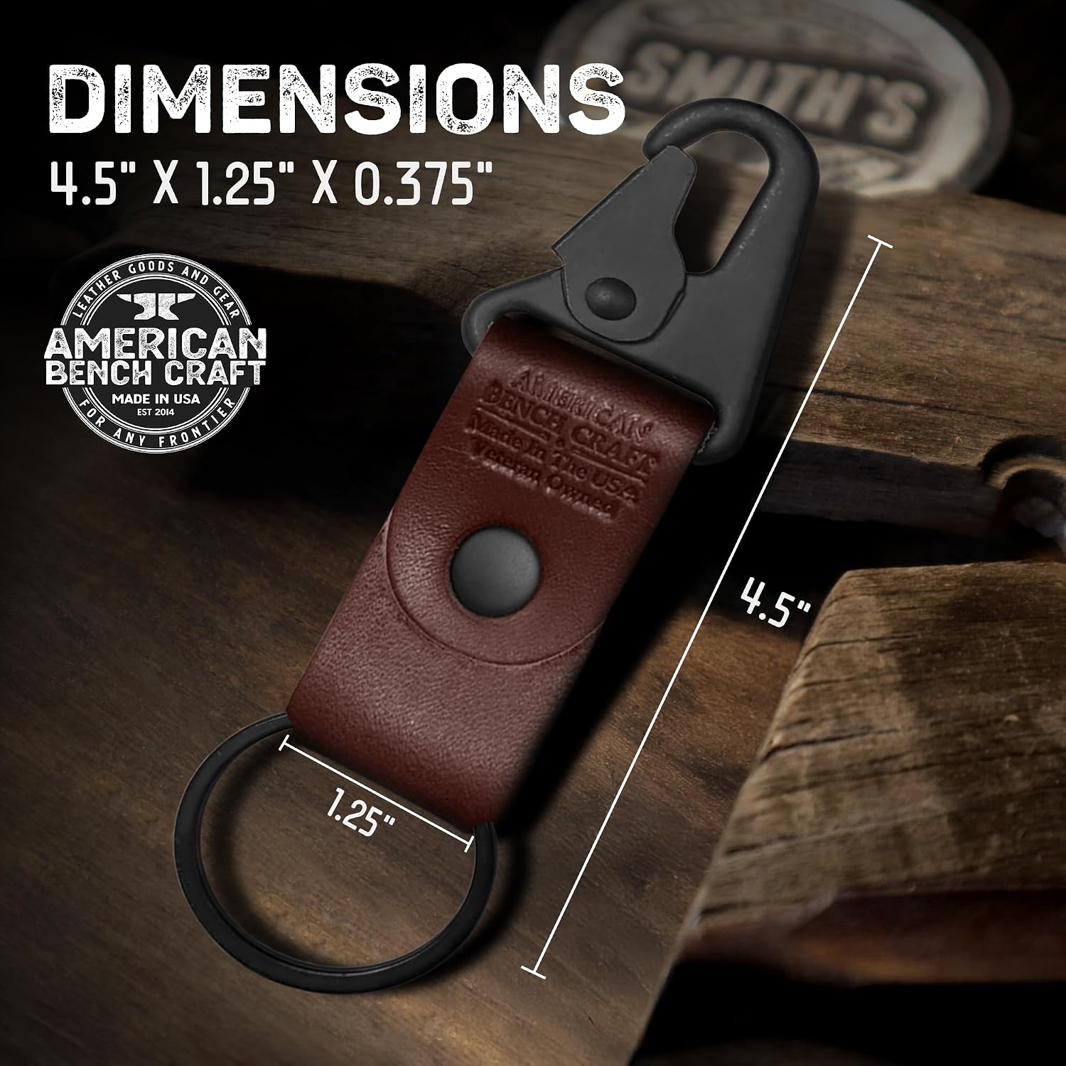 American Bench Craft Clip On Tactical Keychain | Full Grain Leather Keychain for Men | Durable HK Snap Key Fob, Made in USA
