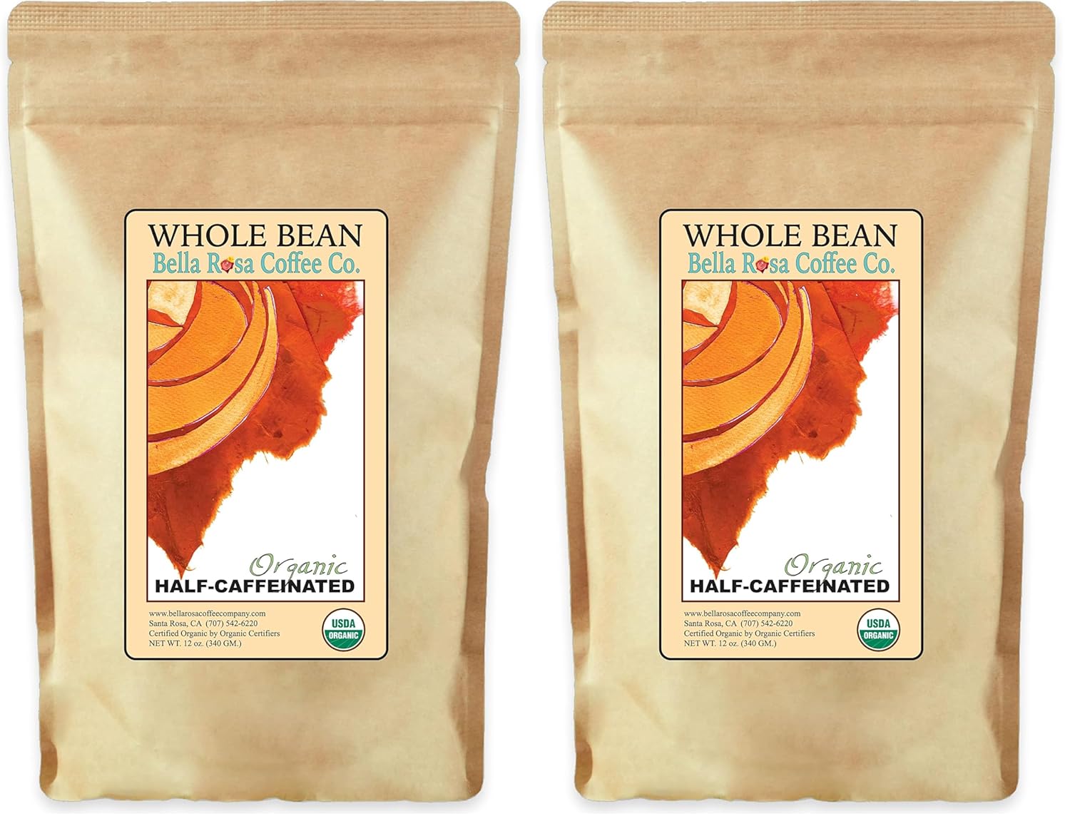 Organic Half-Caff, 12 oz. Whole Bean, Medium Roast, 1 Bag (Pack of 2)