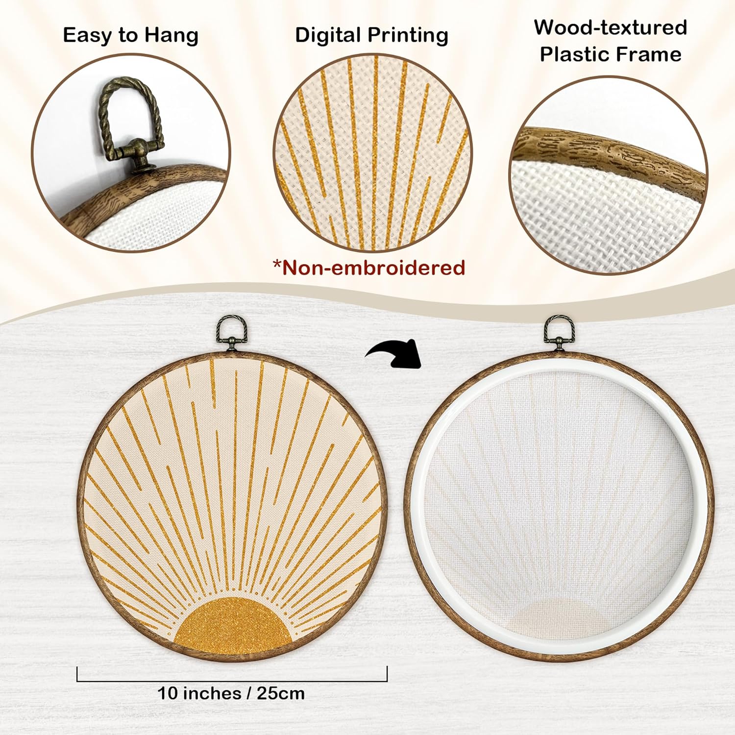 TLESKE Boho Orange Sun and Moon Round Wall Art Decor Framed Set of 2 10x10, Abstract Sunrise Canvas Wall Art Prints Artwork, Bohemian Sunshine Wall Hanging Room Door Decor for Bedroom Living Room