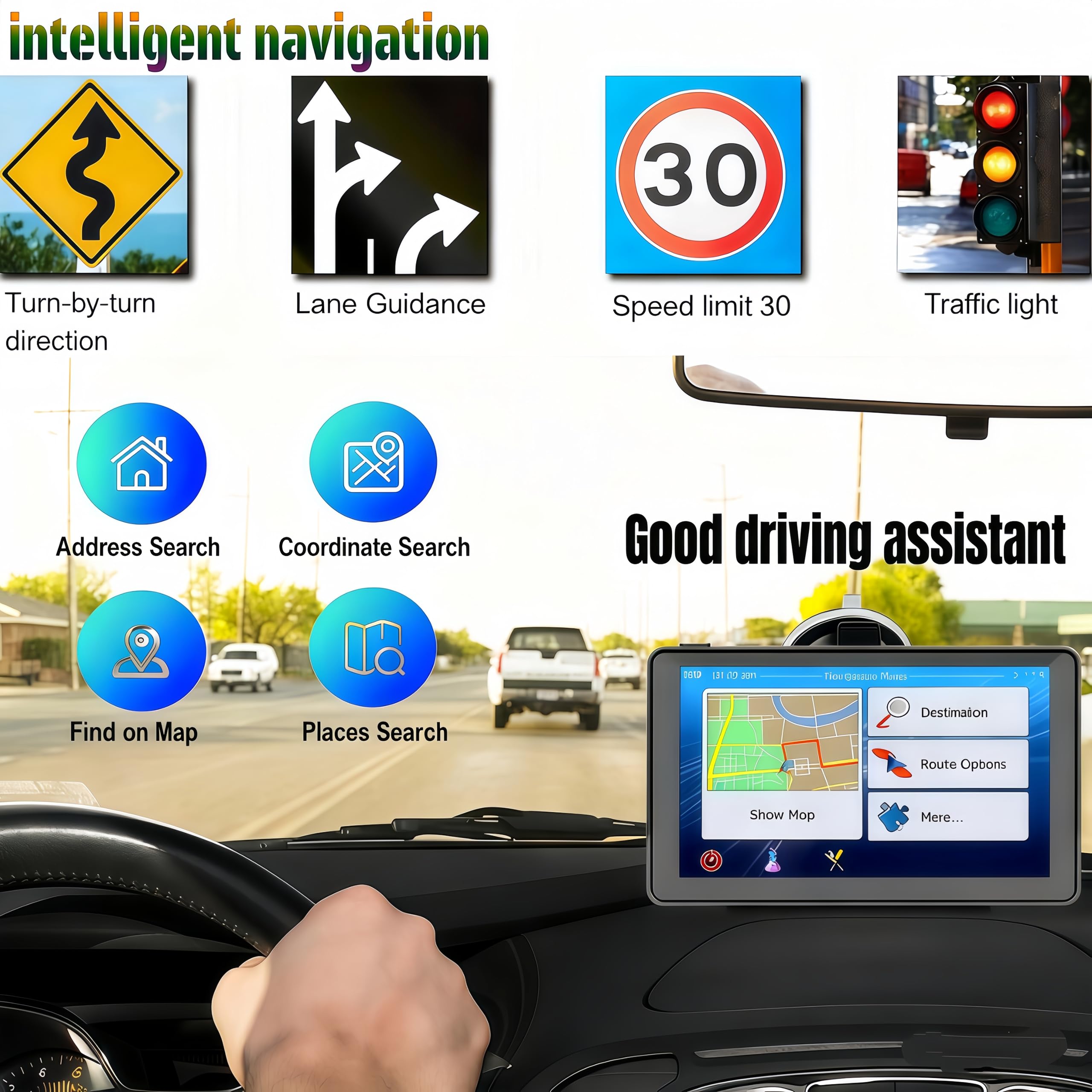 Navigatore GPS, navigazione GPS touchscreen da 7 pollici per auto, camion, camper, con informazioni sul traffico, mappa Europa 2025, aggiornamenti gratuiti a vita, guida vocale reale della direzione
