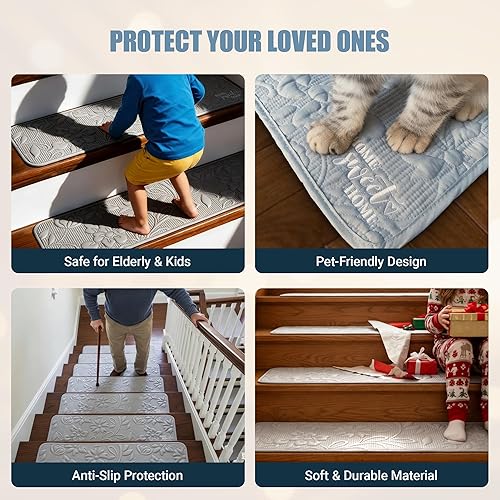 Miniatura 7 de Peldaños de escalera para pelar y pegar, escalones de madera para ancianos y perros, 8 x 30 pulgadas (paquete de 10 unidades) con respaldo de