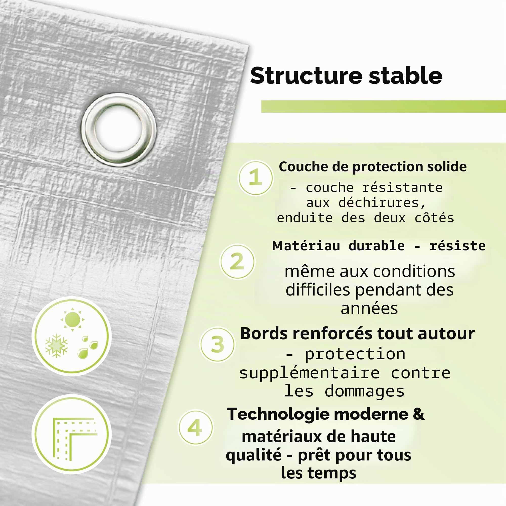 Bâche en tissu Professional Line 180 g/m² blanc, 3 m x 4 m = 12 m², 24 tailles différentes au choix. Bâche de protection pour bateau, bâche en bois, avec œillets, pour pool, meubles de jardin,