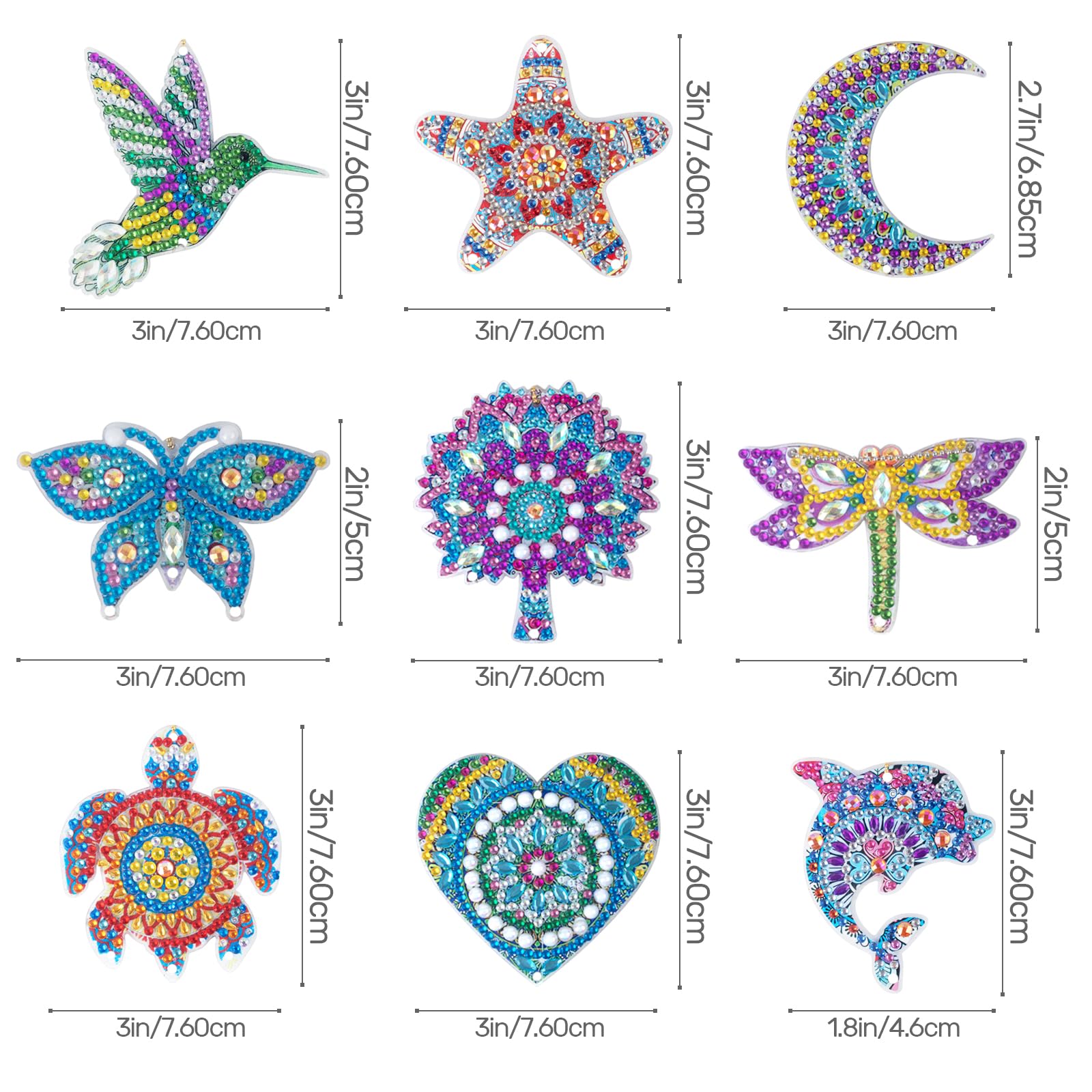 Truee 3 Pièces 5d Diamant Peinture Attrape-Soleil, Carillons Éoliens De Peinture Au Diamant, Diamant Peinture Attrape-Soleil Pic De Vent, Convient
