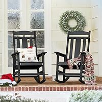 LUEBONA Outdoor Rocking Chairs Set of 2 - Weatherproof Poly Plastic, 350lbs Heavy Duty, High Back Oversized Porch Rockers for Adults, Indoor/Outdoor Black