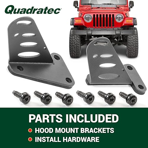 Miniatura 6 de Quadratec Soportes de montaje para capó de barra de luz J3 - Compatible con Jeep Wrangler TJ y LJ 1997-2006 - No requiere taladrar ni modificaciones