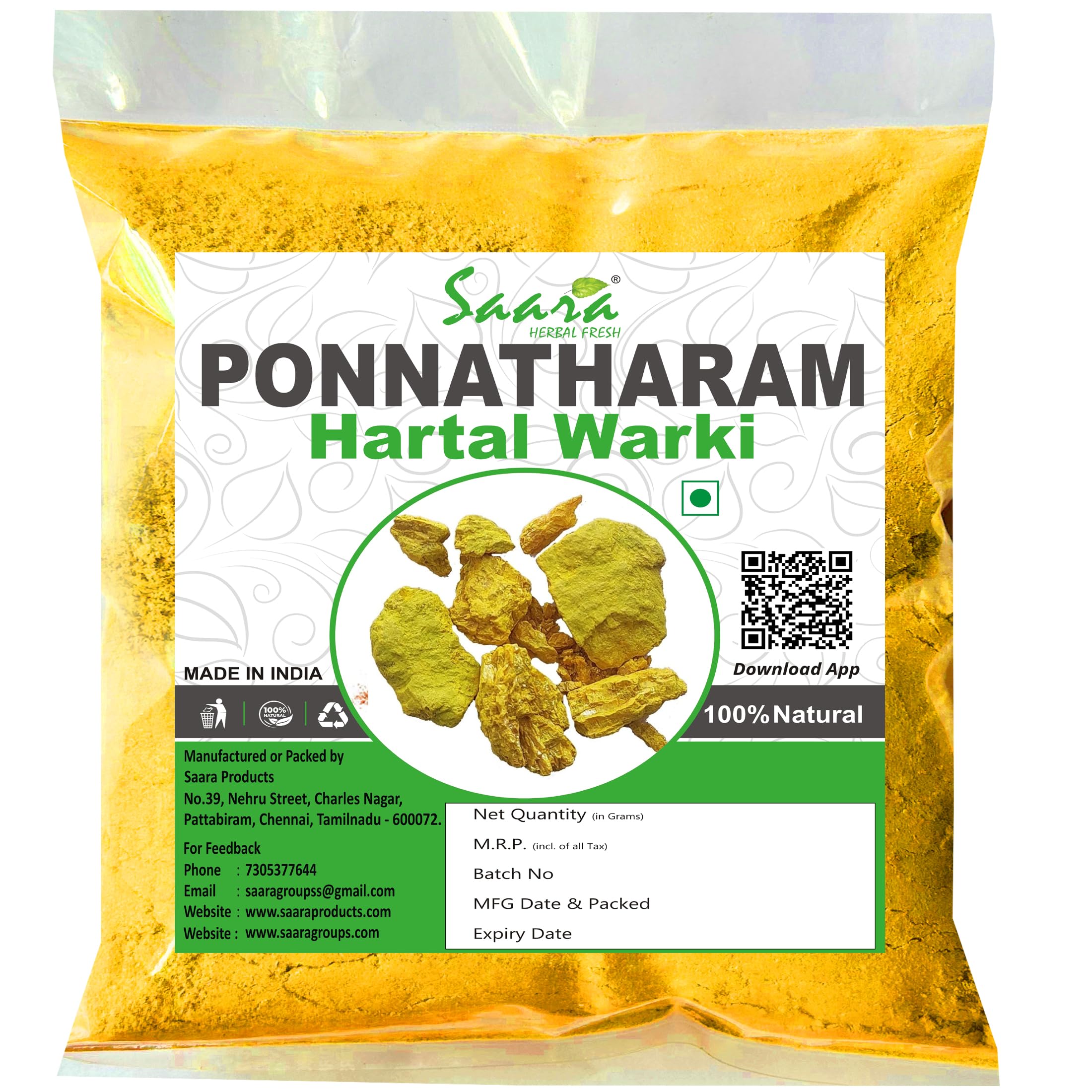 Ponnatharam stone original Powder 20g | Hartal Varki | Hartal Warki | Hartal Pili for Hair Removal (Stone-image-3
