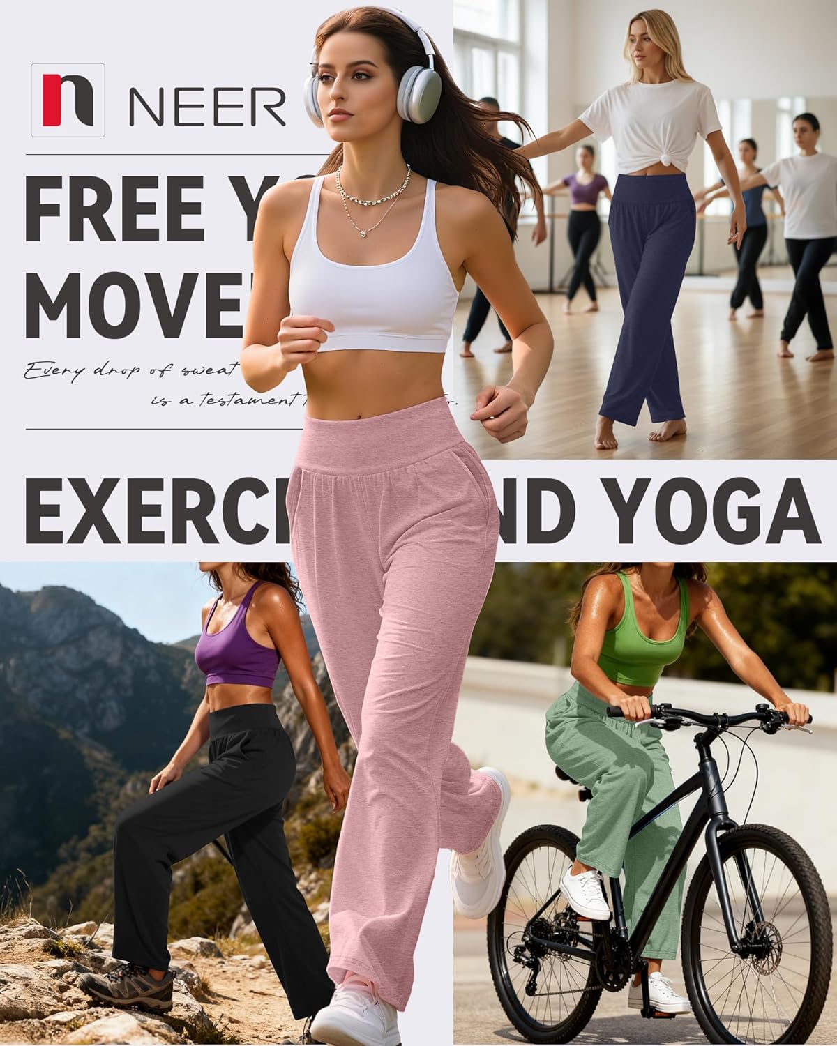 Neer 4 Pack Women's Wide Leg Yoga Pants High Waist Casual Sweatpants Loose Cozy Lounge Pajama Flowy Pants with Pockets - Image 2